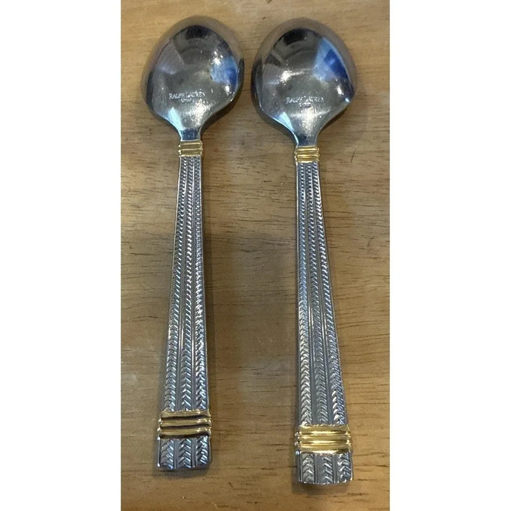 Ralph Lauren Golden Wainwright Stainless Steel Set Of 2 Soup‎ Spoon Spoons 1991